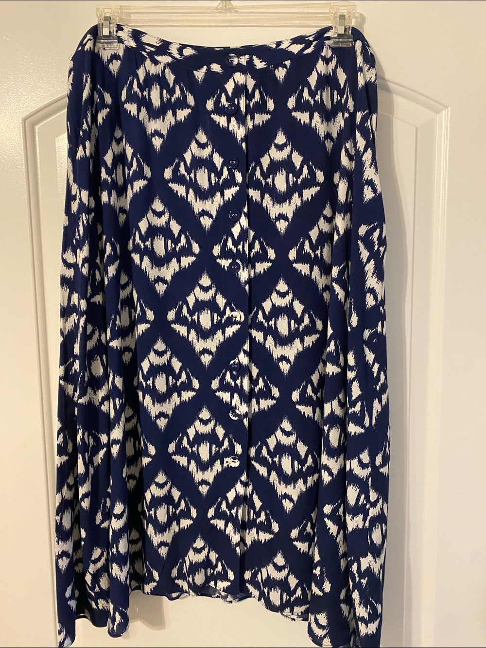 Talbots Navy Blue and White Ikat-Inspired Print Skirt